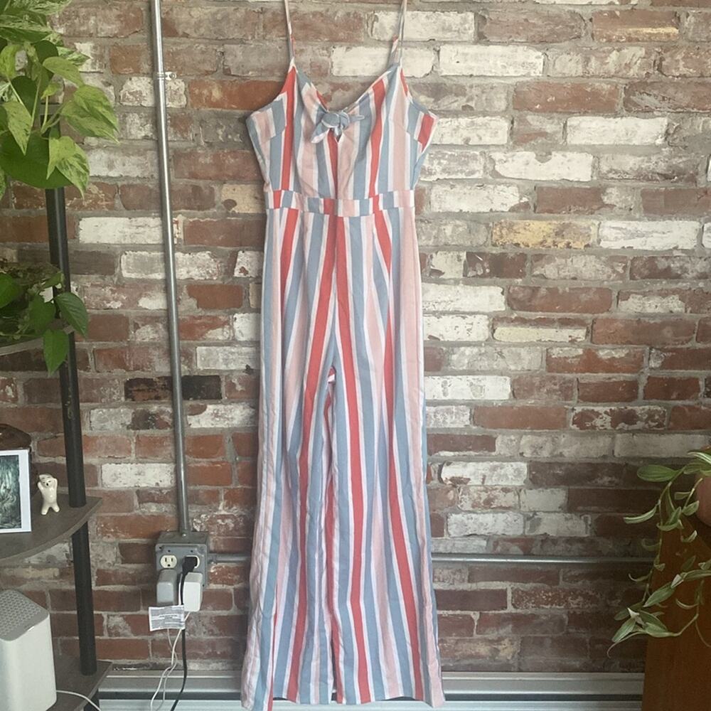 Romeo + Juliet Red White and Blue Faux Tie Top Wide Leg Jumpsuit Size M
